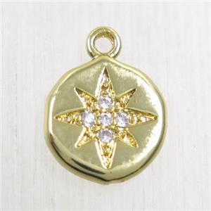 copper northstar pendant paved zircon, gold plated, approx 10mm dia [FDZN5653]