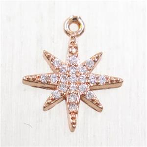 copper northstar pendant paved zircon, rose gold, approx 12mm dia [FDZN5655]