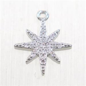 copper northstar pendant paved zircon, platinum plated, approx 12mm dia [FDZN5656]