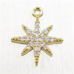 copper northstar pendant paved zircon, gold plated, approx 12mm dia [FDZN5657]