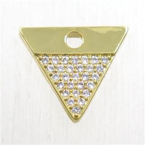 copper triangle pendant paved zircon, gold plated, approx 12-15mm [FDZN5662]