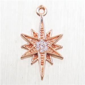 copper northstar pendant paved zircon, rose gold, approx 10-15mm [FDZN5665]