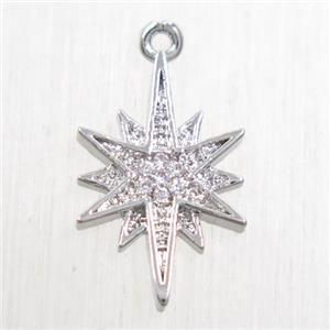 copper northstar pendant paved zircon, platinum plated, approx 10-15mm [FDZN5666]