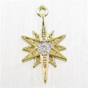 copper northstar pendant paved zircon, gold plated, approx 10-15mm [FDZN5667]