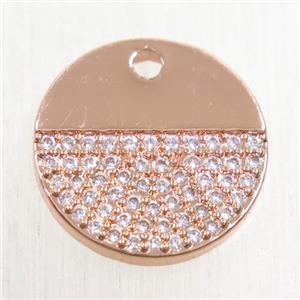 copper circle pendant paved zircon, rose gold, approx 15mm dia [FDZN5670]