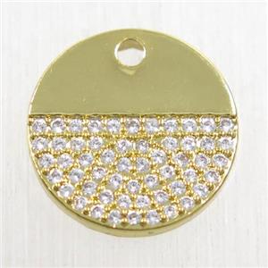 copper circle pendant paved zircon, gold plated, approx 15mm dia [FDZN5672]