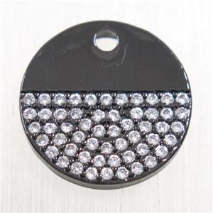 copper circle pendant paved zircon, black plated, approx 15mm dia [FDZN5673]