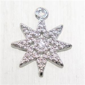 copper star pendant paved zircon, platinum plated, approx 12mm dia [FDZN5675]