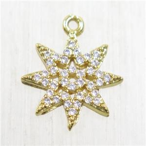 copper star pendant paved zircon, gold plated, approx 12mm dia [FDZN5676]