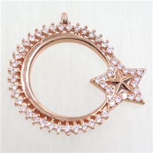 copper moon star pendant paved zircon, rose gold, approx 27mm dia [FDZN5678]