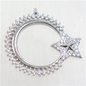 copper moon star pendant paved zircon, platinum plated, approx 27mm dia [FDZN5679]