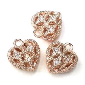 copper pendant paved zircon, heart, rose gold plated, approx 14mm dia [FDZN568-14MM]