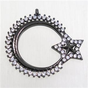 copper moon star pendant paved zircon, black plated, approx 27mm dia [FDZN5681]