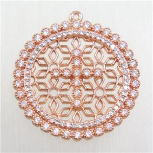 copper pendant paved zircon, rose gold, approx 30mm dia [FDZN5685]