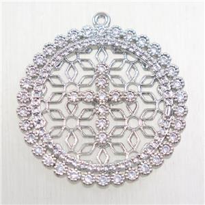 copper pendant paved zircon, platinum plated, approx 30mm dia [FDZN5686]
