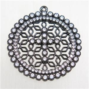 copper pendant paved zircon, black plated, approx 30mm dia [FDZN5688]