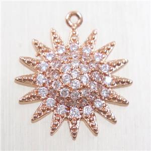 copper sun pendant paved zircon, rose gold, approx 18mm dia [FDZN5699]