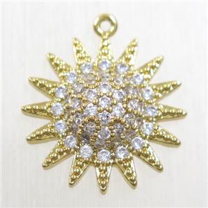 copper sun pendant paved zircon, gold plated, approx 18mm dia [FDZN5701]