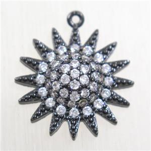copper sun pendant paved zircon, black plated, approx 18mm dia [FDZN5702]