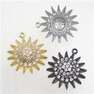 copper sun pendant paved zircon, mix color, approx 18mm dia [FDZN5703]