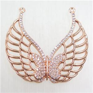 copper pendant paved zircon, angel wing, rose gold, approx 35-40mm [FDZN5704]