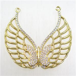 copper pendant paved zircon, angel wing, gold plated, approx 35-40mm [FDZN5706]