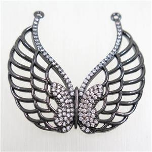 copper pendant paved zircon, angel wing, black plated, approx 35-40mm [FDZN5707]