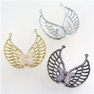 copper pendant paved zircon, angel wing, mix color, approx 35-40mm [FDZN5708]