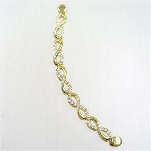 copper connector paved zircon, gold plated, approx 5-14mm, 83mm length [FDZN5710]