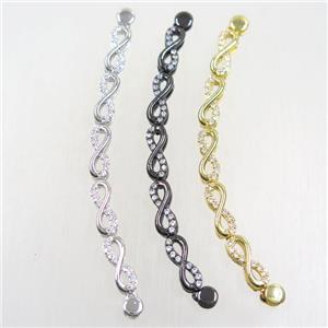 copper connector paved zircon, mix color, approx 5-14mm, 83mm length [FDZN5712]
