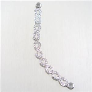 copper connector paved zircon, platinum plated, approx 5-14mm, 83mm length [FDZN5713]