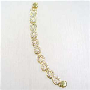 copper connector paved zircon, gold plated, approx 5-14mm, 83mm length [FDZN5714]