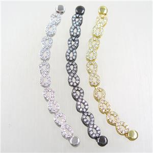 copper infinity connector paved zircon, mix color, approx 5-14mm, 83mm length [FDZN5716]