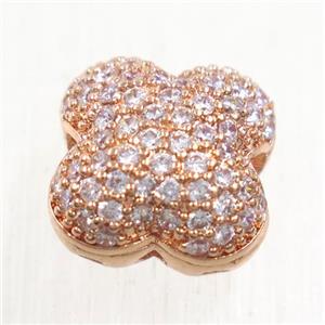 copper clover beads paved zircon, rose gold, approx 12mm dia [FDZN5729]