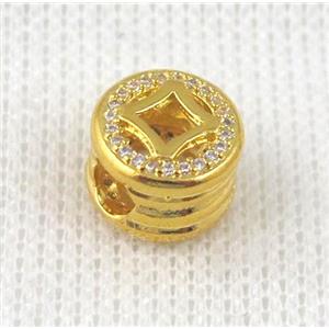 copper bead pave zircon, gold plated, approx 10mm dia, 5mm hole [FDZN573]