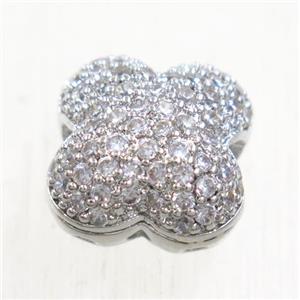 copper clover beads paved zircon, platinum plated, approx 12mm dia [FDZN5730]