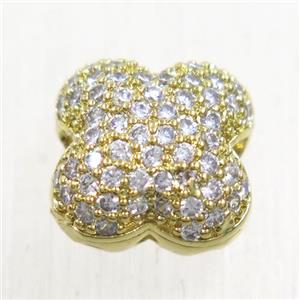 copper clover beads paved zircon, gold plated, approx 12mm dia [FDZN5731]