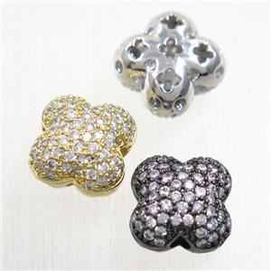 copper clover beads paved zircon, mix color, approx 12mm dia [FDZN5733]