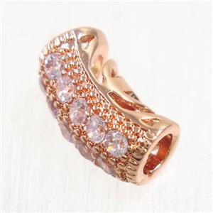 European Style copper tube beads paved zircon, rose gold, approx 6-13mm, 3mm hole [FDZN5734]