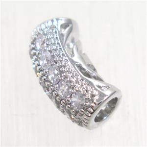 European Style copper tube beads paved zircon, platinum plated, approx 6-13mm, 3mm hole [FDZN5735]