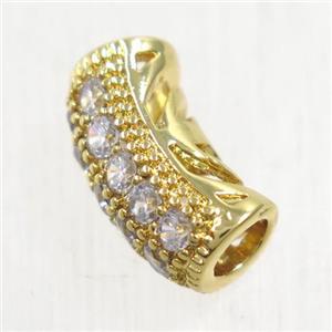 European Style copper tube beads paved zircon, gold plated, approx 6-13mm, 3mm hole [FDZN5736]