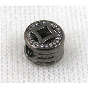 copper bead pave zircon, black plated, approx 10mm dia, 5mm hole [FDZN574]