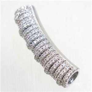 European Style copper tube beads paved zircon, platinum plated, approx 9-33mm, 5mm hole [FDZN5740]