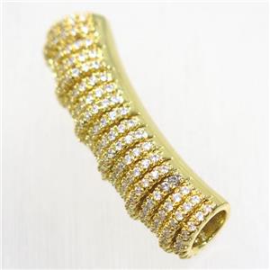 European Style copper tube beads paved zircon, gold plated, approx 9-33mm, 5mm hole [FDZN5741]