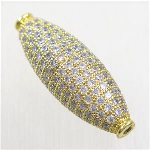 copper oval beads paved zircon, gold plated, approx 10-30mm [FDZN5744]