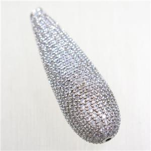 copper teardrop beads paved zircon, platinum plated, approx 12-35mm [FDZN5748]