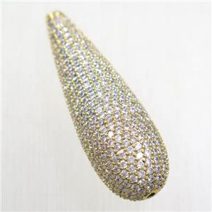 copper teardrop beads paved zircon, gold plated, approx 12-35mm [FDZN5749]
