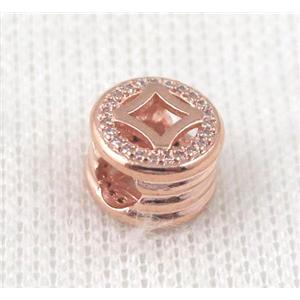 copper bead pave zircon, rose gold plated, approx 10mm dia, 5mm hole [FDZN575]