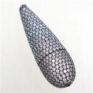 copper teardrop beads paved zircon, black plated, approx 12-35mm [FDZN5750]