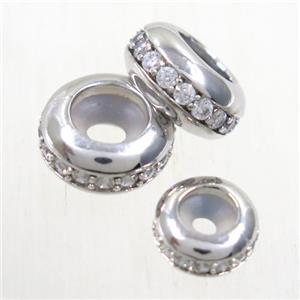 copper rondelle beads paved zircon, platinum plated, approx 6mm dia [FDZN5752-6MM]